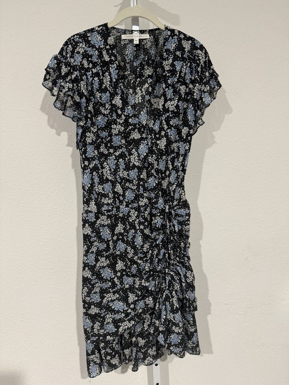 Veronica Beard Black Mini Dress with Blue Floral Print